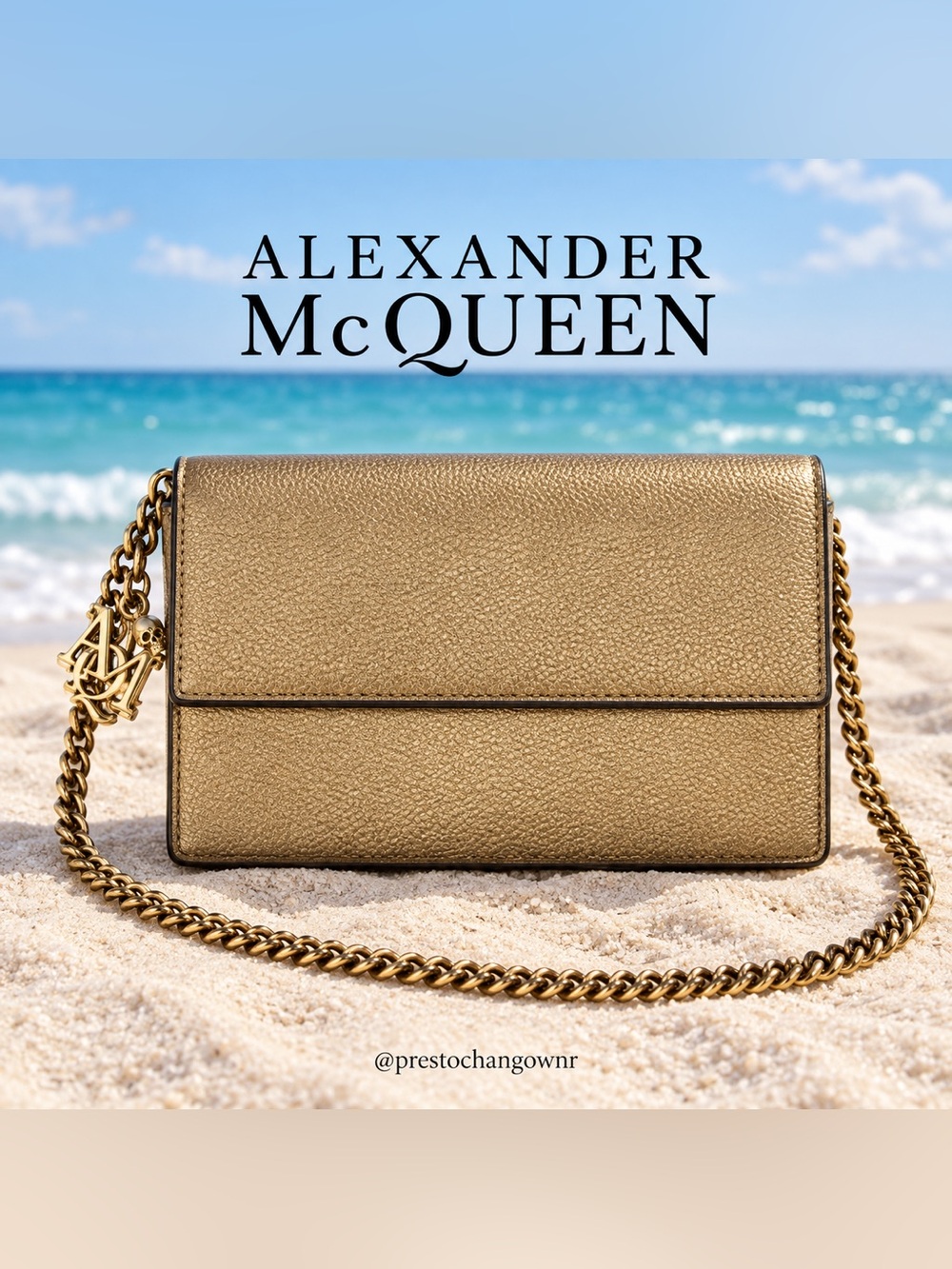 Alexander McQueen Gold Metallic Leather Skull Crossbody Bag